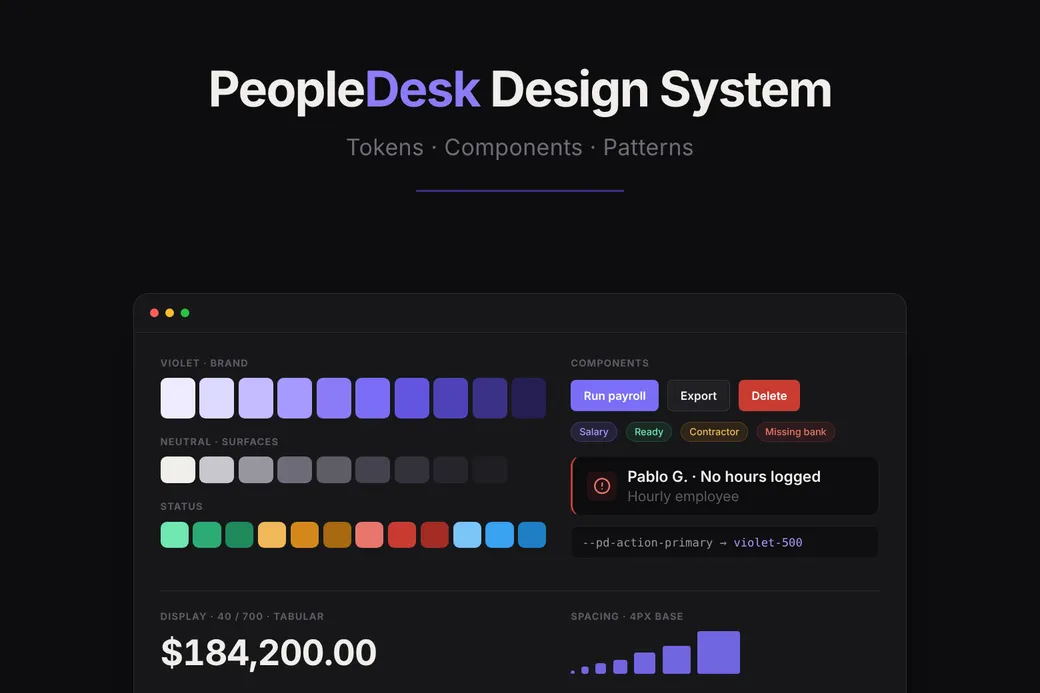 PeopleDesk design system: colour ramps, components and tokens